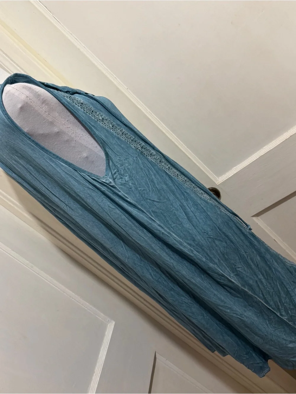 Umgee Light Blue Sleeveless Denim-Style Dress with Lace Trim